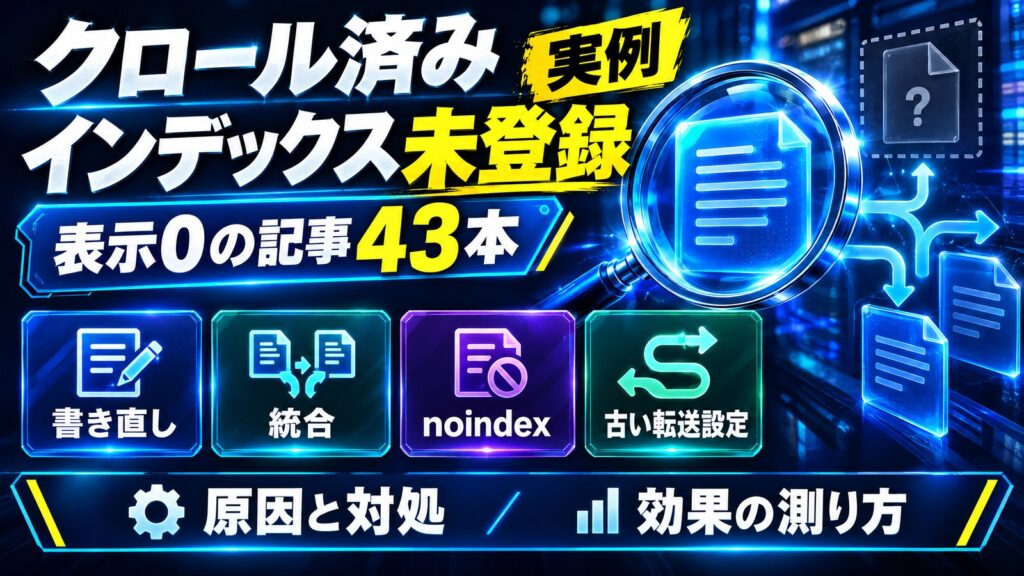 「クロール済み - インデックス未登録」の原因と対処｜表示0の記事43本を調べて分かったことと、実際にやった改善手順【2026年】