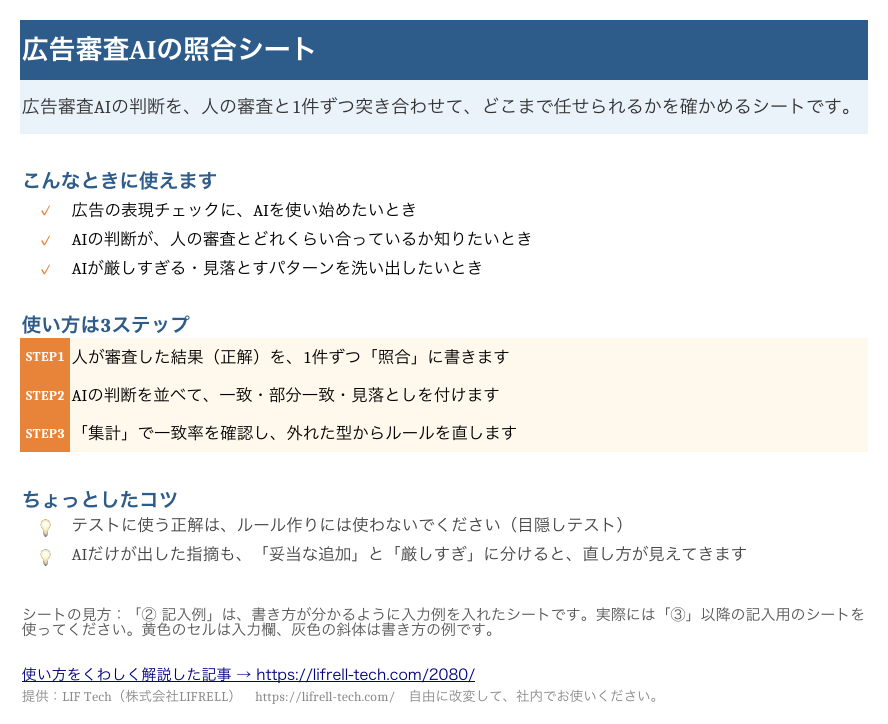 Excelテンプレートの「はじめに」シート