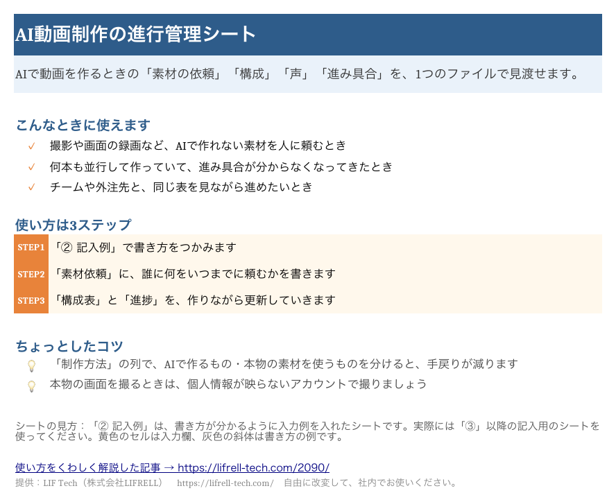Excelテンプレートの「はじめに」シート