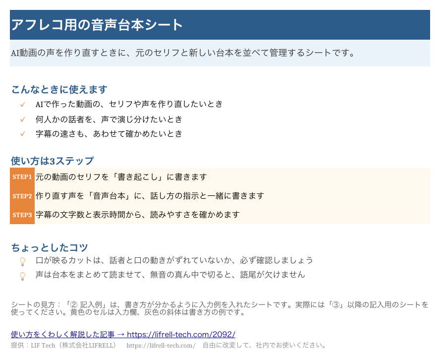 Excelテンプレートの「はじめに」シート