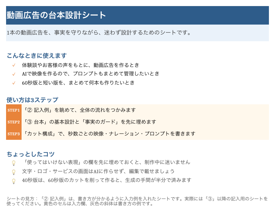 Excelテンプレートの「はじめに」シート