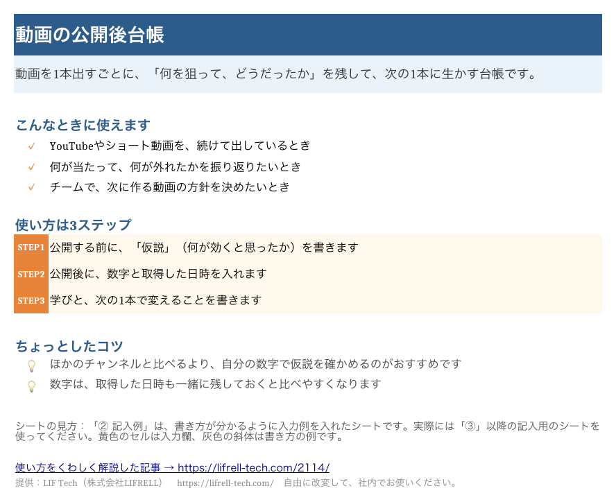 Excelテンプレートの「はじめに」シート